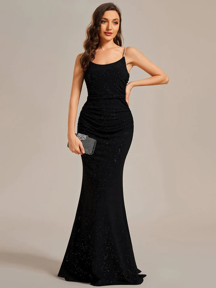 Glitter Spaghetti Strap U-Veck Open Back Bodycon Stretchy Evening Dress/Prom Dresses